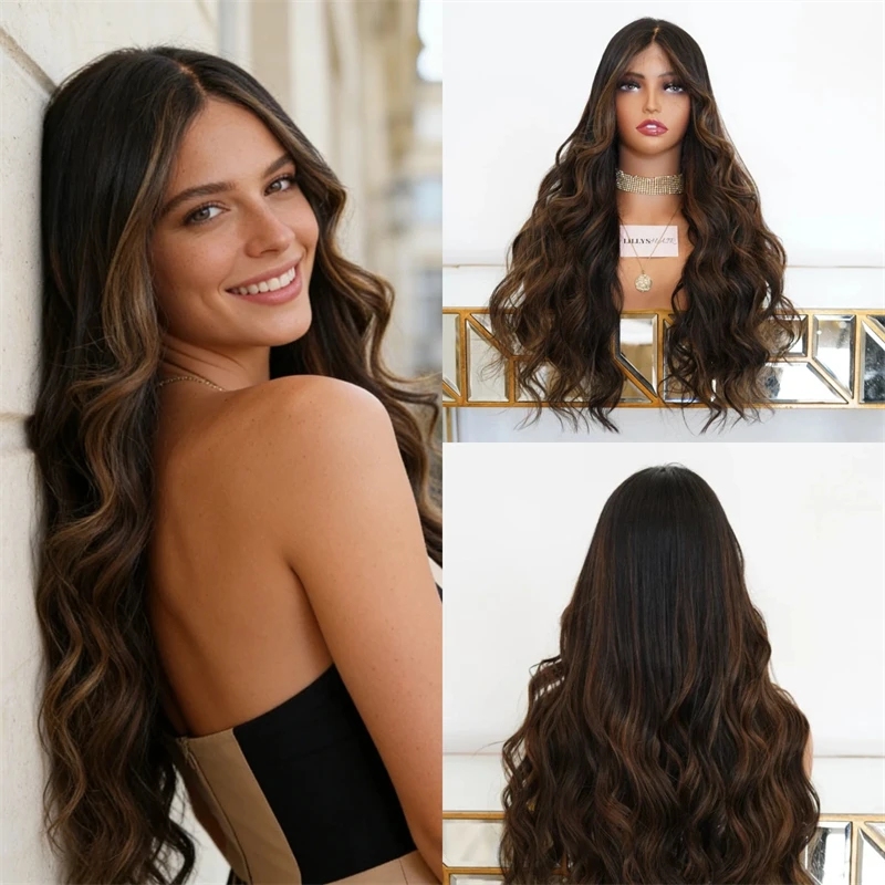 

Парик для вечеринок и повседневного использования, омбре, каштаново-коричневый, синтетический, с фронтальной швейцарской HD-сеткой, для белых и чернокожих женщин, без видимой сетки