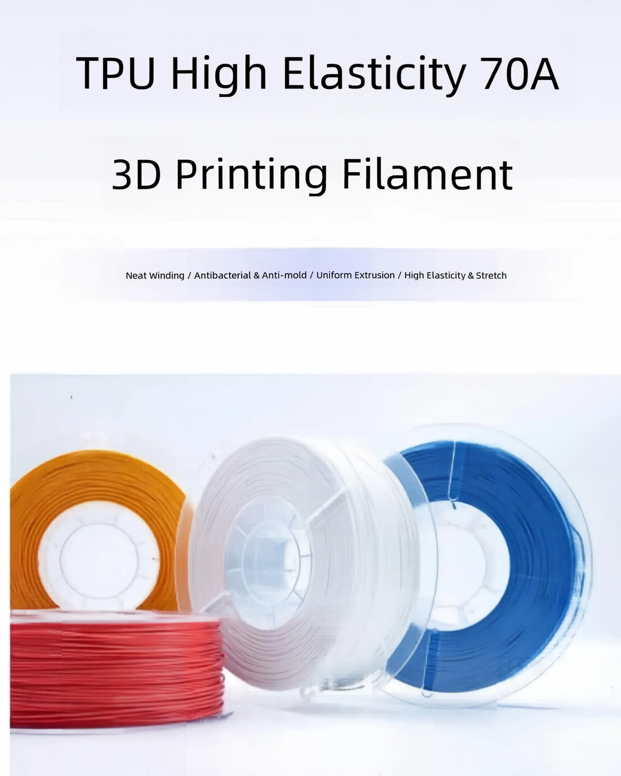 Extra Soft TPU 70A Filament 1.75mm 1KG High Resilience Flexible Plastic for Robot Cover Protective Devices Anti-Collision Parts