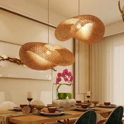 Hand Weaving Bamboo Pendant Light Hanging LED Ceiling Lamp Chandelier Fixture Rattan Hand Craft Woven Home Bedroom Decor Suspen