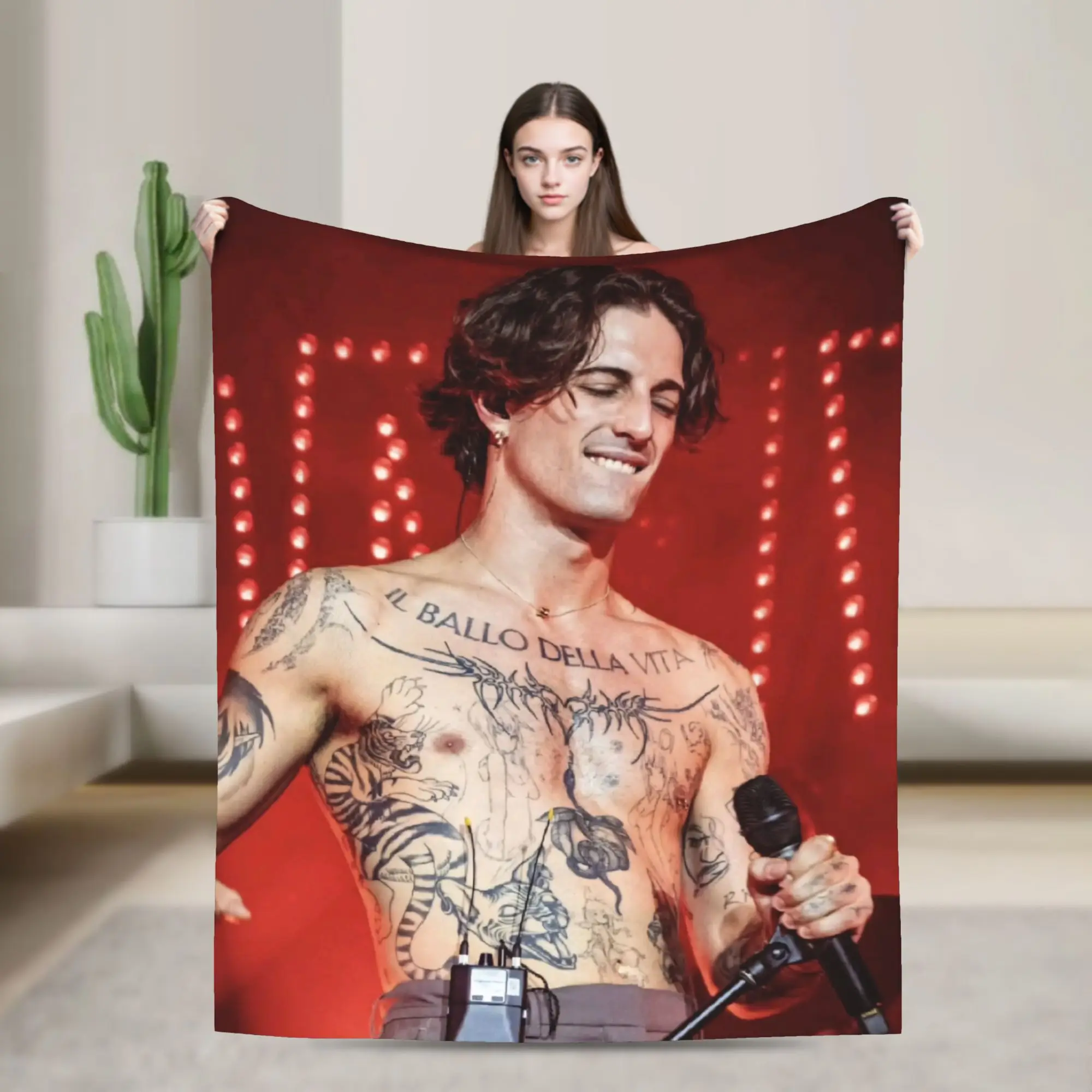 Italienische Damiano David Singer Decke, hochwertige, weiche, warme Überwurfdecke, Winter, dekorativ, für Couch, Stuhl, Sofa, Bett, Neuheit, Tagesdecke