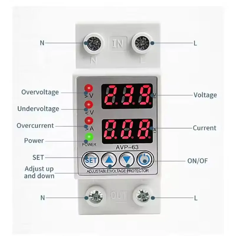 VAP-63  63A 230V Din Rail Adjustable Over Voltage And Under Voltage Protective Device Protector Relay Over Current Protectio