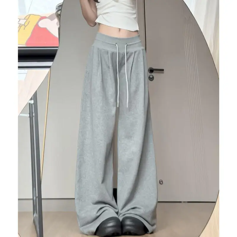 

Спортивные штаны для отдыха с низкой посадкой для девочек, брюки-тапочки, осенние драпированные широкие брюки, женские свободные новые прямые спортивные штаны, оптовая продажа