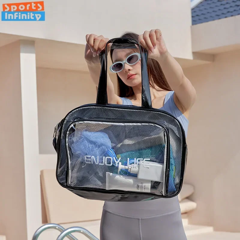 Transparent PVC Large Capacity Storage Bag Swimming Bags Women Large Wet Dry Separation Sports Bag Beach Fitness Travel Handbag