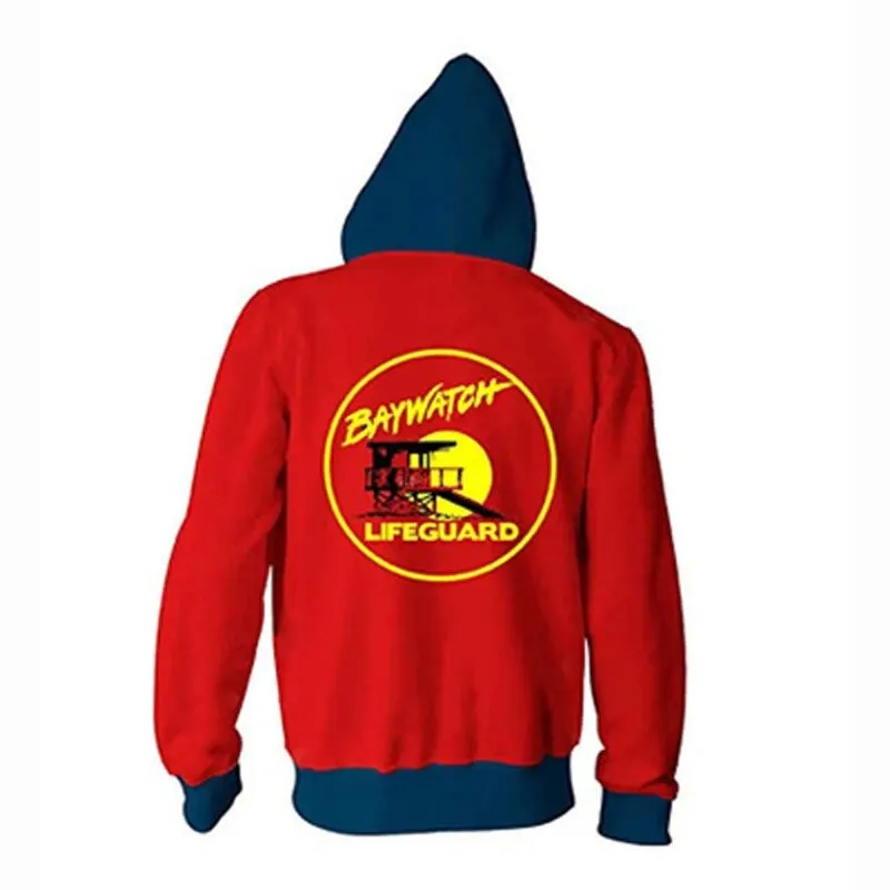 Sudadera con capucha Unisex con estampado 3D de Baywatch, traje de juego de rol, tendencia urbana, sudadera con cremallera fina, ropa de calle