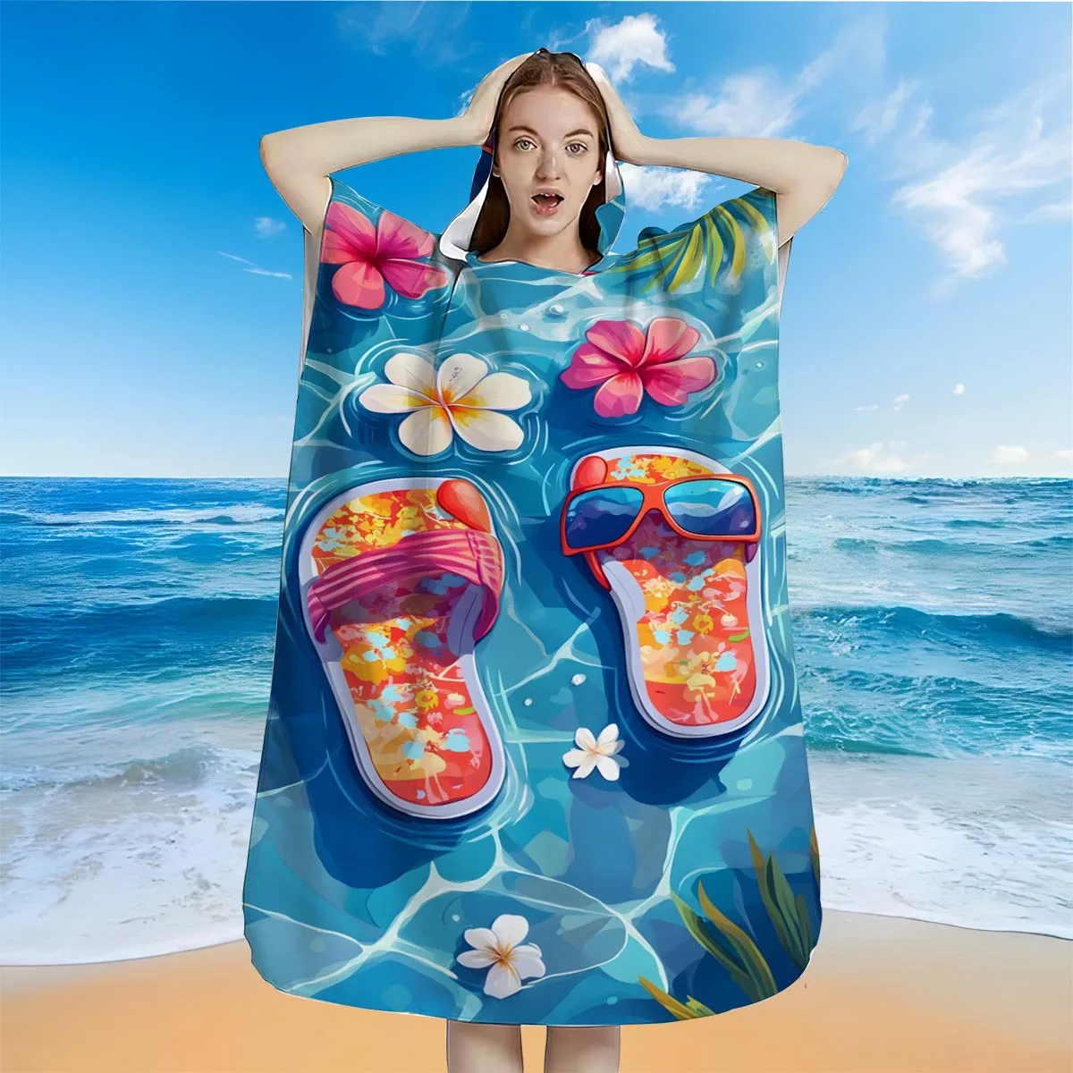 Hooded Beach Towel Summer Quick Dry Swim Cover Up Wrap Cape for Women Girls UV Protection Sun Outfits Microfiber Vacation Poncho 6