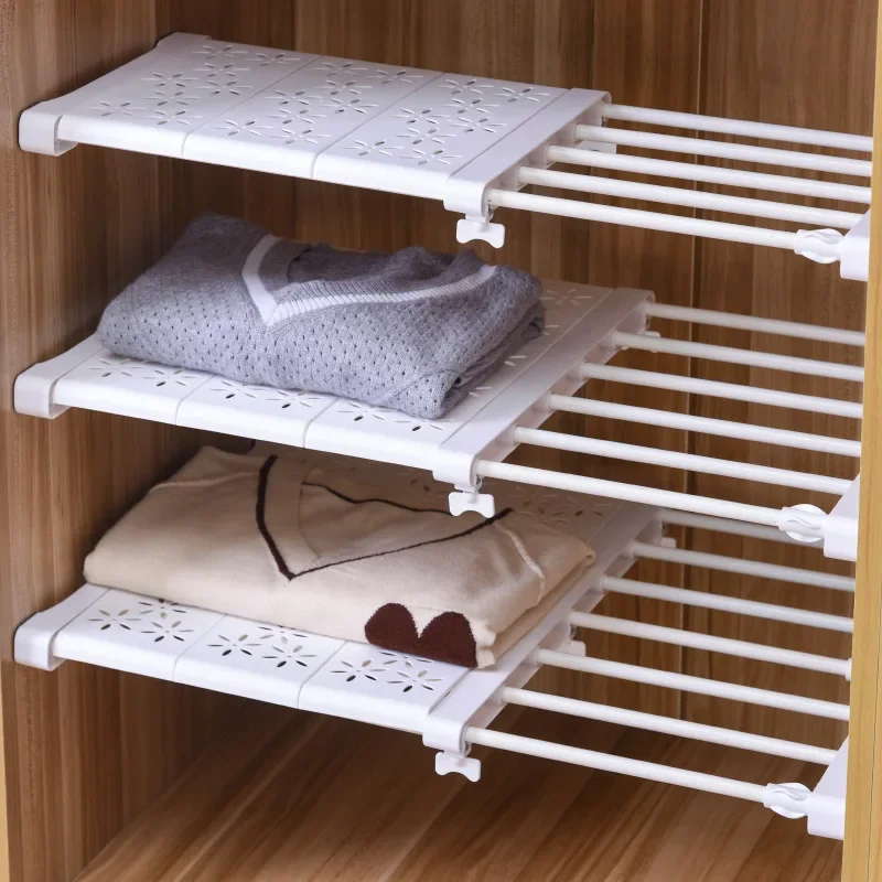 Adjustable Wardrobe Closet Organizer, Clothing Storage Shelves for Kitchen, Bathroom Storage Holders, Wall Shelf Mounted Racks