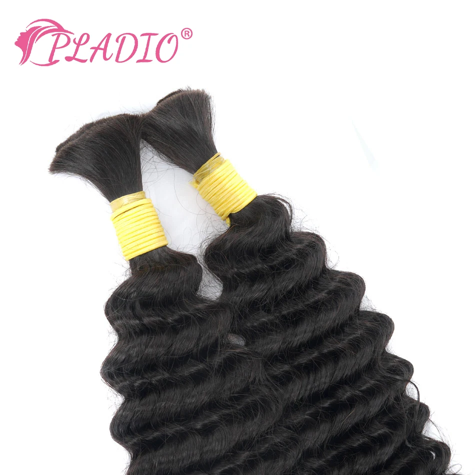 PLADIO-extensiones de cabello humano ondulado, 100 gramos, trenzado a granel, sin trama, 100% Remy, Color Natural, 14 "-28"