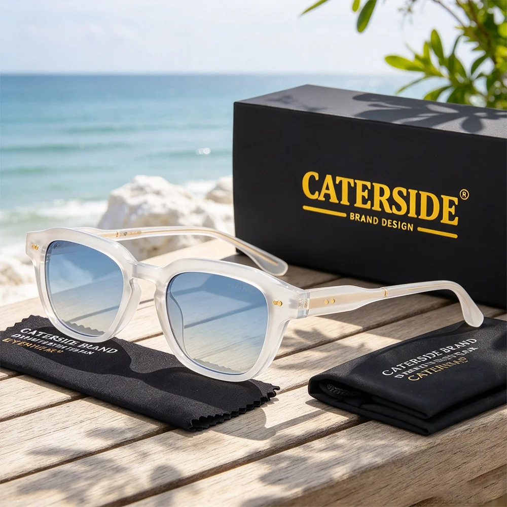 CATERSIDE Women Fashion Sunglasses Round Propionate Pin Temple UV Protection Glasses Unisex Beach Vacation Travel Eyeglasses