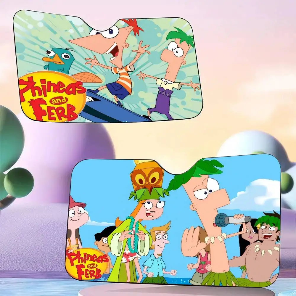 

Солнцезащитный экран для автомобиля с изображением Финеса и Ферба, аксессуар для защиты лобового стекла, декоративная накладка на окно автомобиля