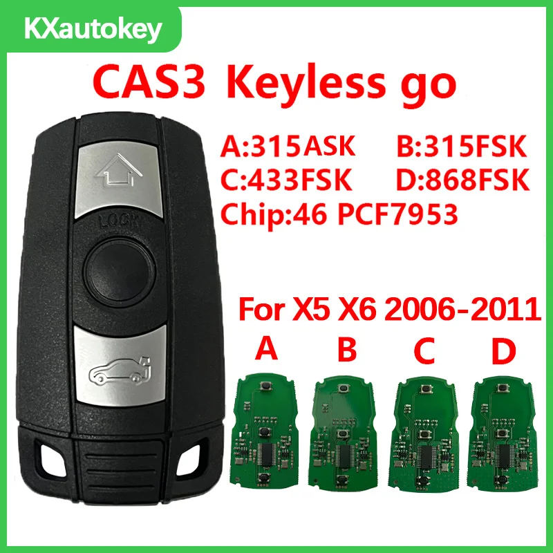 

KXK006002 For BMW Keyless Go CAS3 3 5 Series X5 X6 PCF7953 FCCID-KR55WK49147 Full Set Keyless Go Key For Bmw