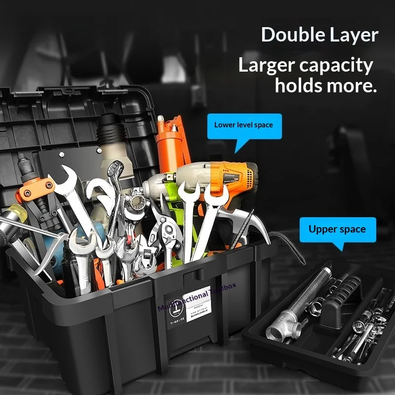 

Impact Resistant Heavy Duty Portable Toolbox Large Capacity Lockable Handheld Tool Storage Electrician Contractor Tool Box