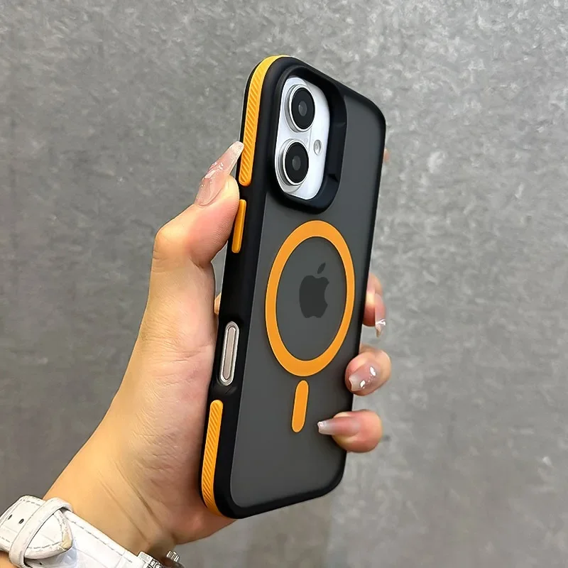 for Magsafe Double Color Wrist Strap Case for iPhone 16 15 14 17 Pro Max Air Plus 13 12 Lanyard Matte Magnetic Shockproof Cover - náhled 3