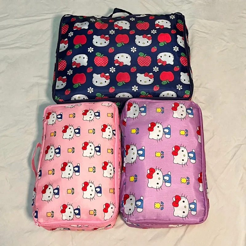 

3pcs Hello Kitty Storage Bag Cartoon Cute Girl Gift Foldable Large Capacity Clothing Storage Bag Travel Packaging Bag Wholesale