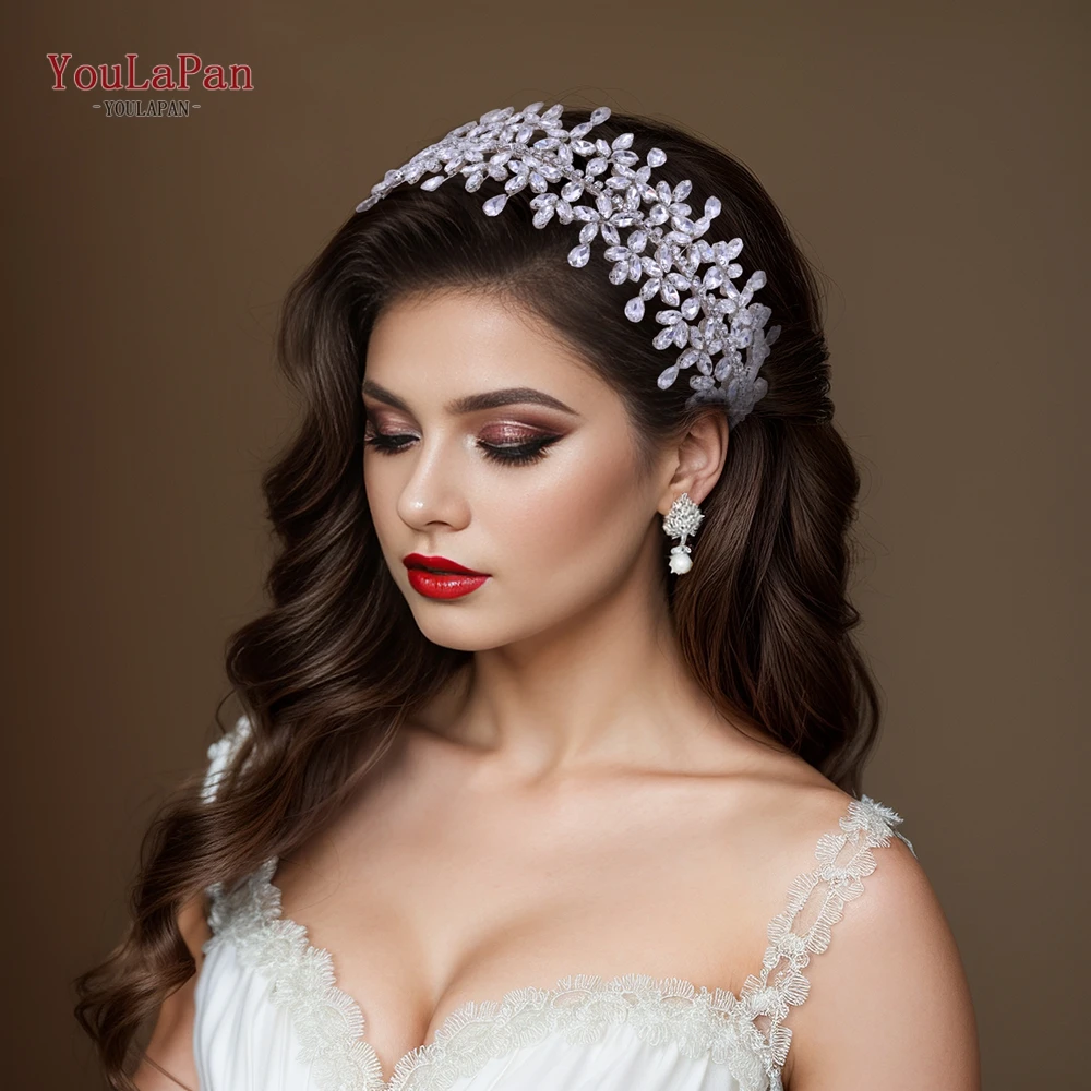 

YouLaPan Luxury Rhinestone Bride Hair Band Wedding Headband Handmade Women Hair Accessories Party Flower Headpieces HP404