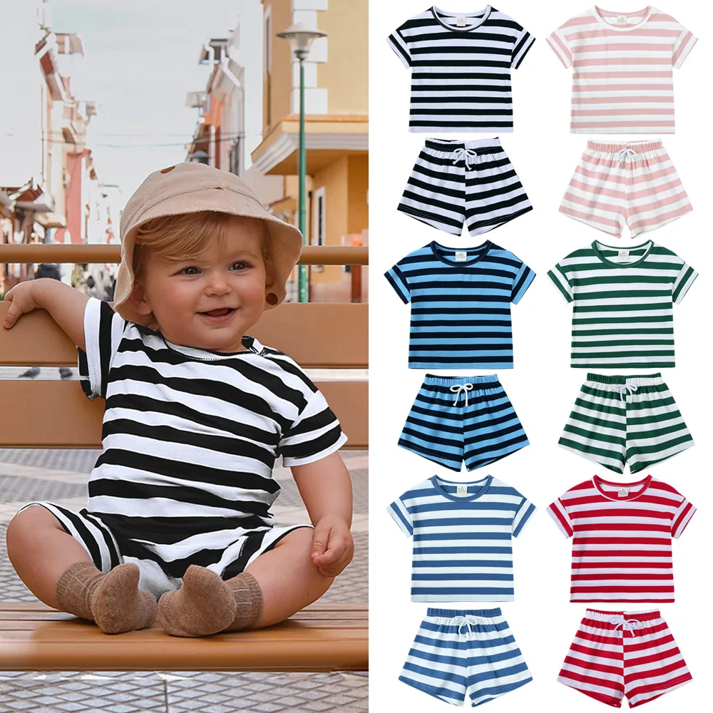

2025 Summer New Baby Pajamas Set Toddler Girls Boys Loungewear Cotton Baby Tees Shorts Outfit Set