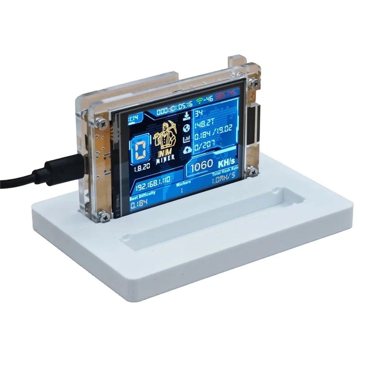DT359 STOCK-1060KH/S +2 Slots Stand Upgraded Harshrate 2.8 Inch Smart Display Bitcoin Crypto Solo Lottery Miner