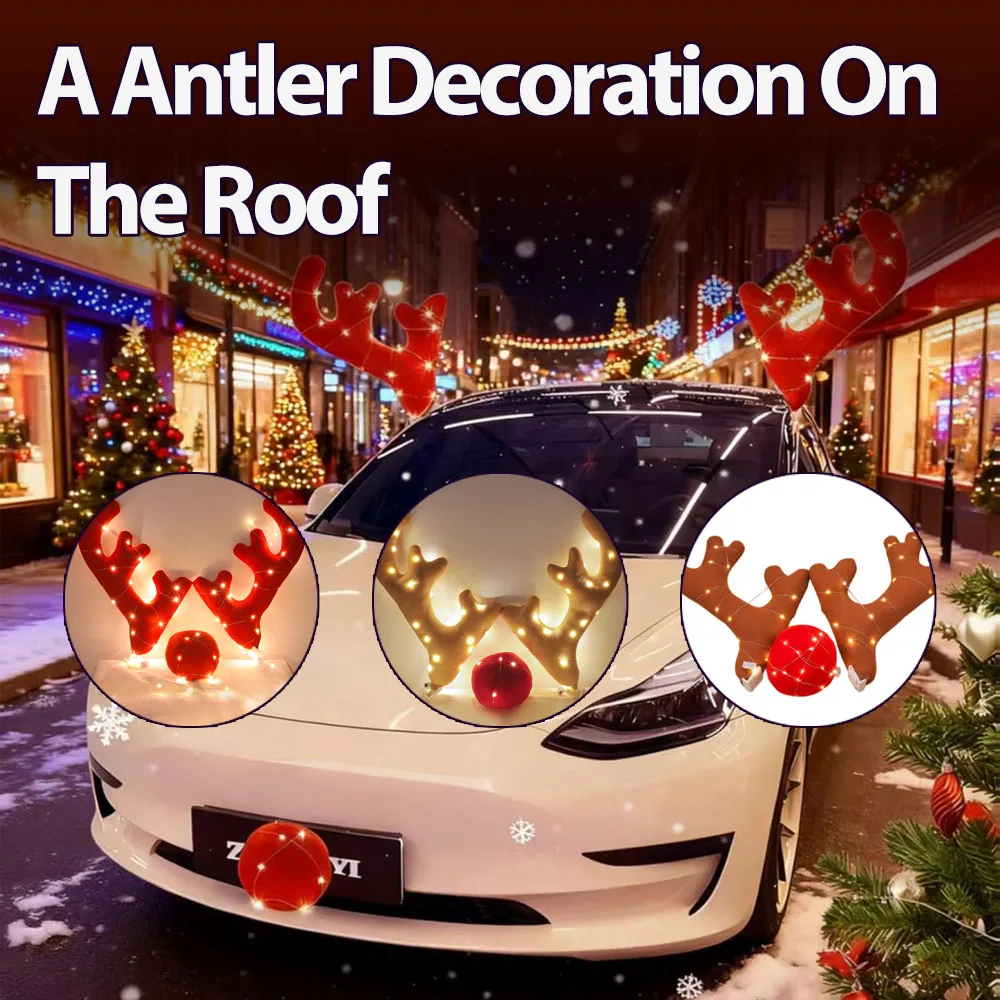 

Christmas Car Antler Decoration Christmas Vehicle Glowing Bell Ornaments Antler Christmas Ornaments