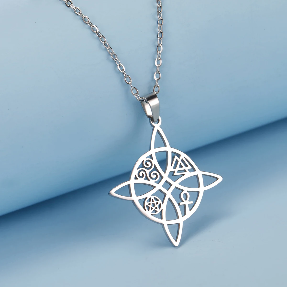 LIKGREAT Czary czarownica węzeł wisiorek naszyjnik dla kobiet ze stali nierdzewnej Amulet Triskelion Ankh krzyż Pentacle biżuteria prezenty