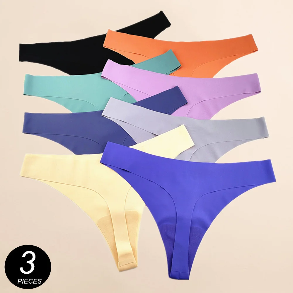 3Pcs/Pack Super Lightweight Women Ice Silk Thong Seamless Underwear Quick Drying Femme G-string Panties Solid Tangas Mujer