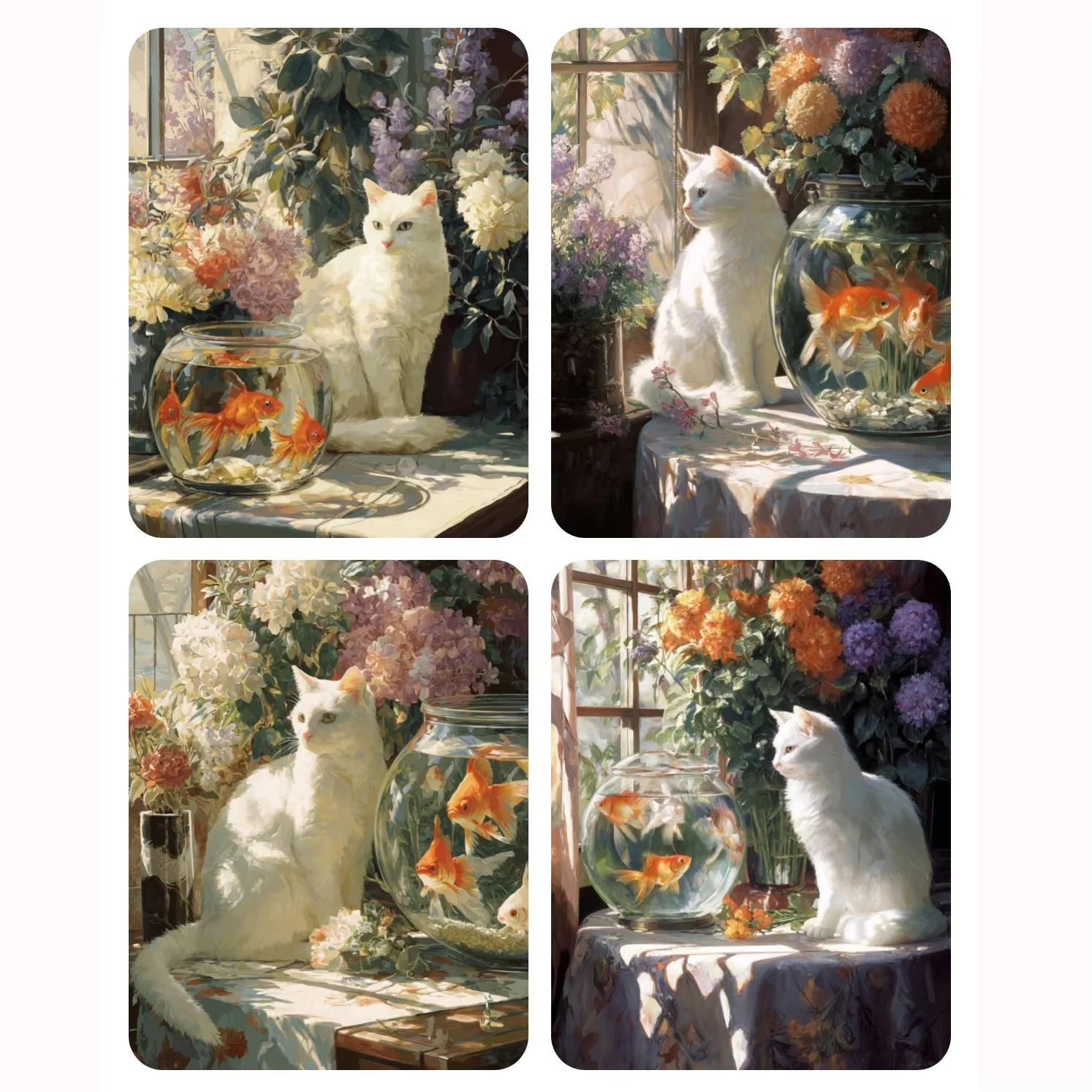 

Ручная роспись, белый кот и золотая рыбка, набор для рисования по номерам, сделай сам, акриловая работа, холст, художественный подарок для дома