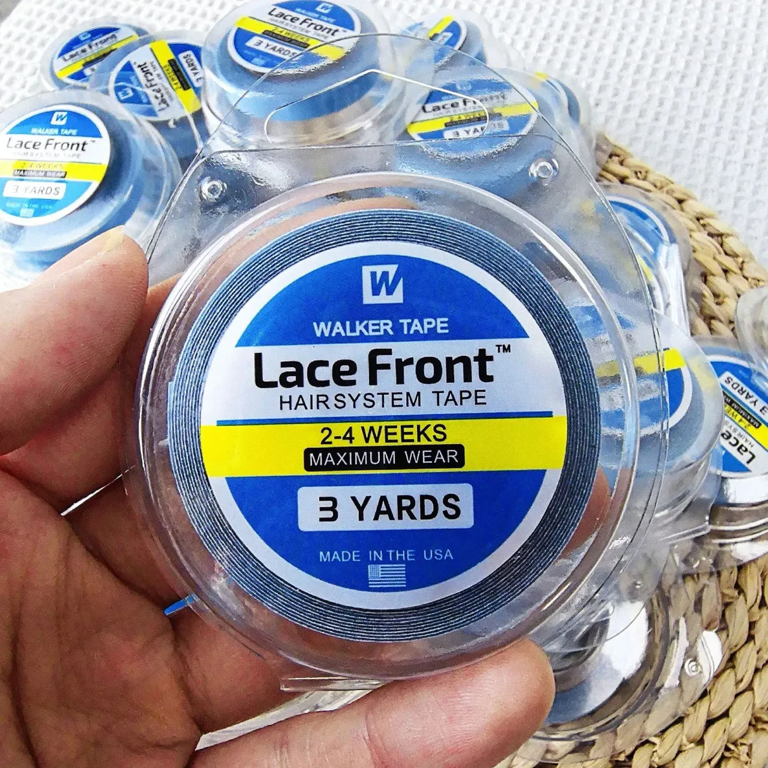 1/5 peças com caixa 0.8/1.0/1.27cm de largura 3 jardas azul ultra hold fita dupla face peruca cola sistema de cabelo fita para peruca