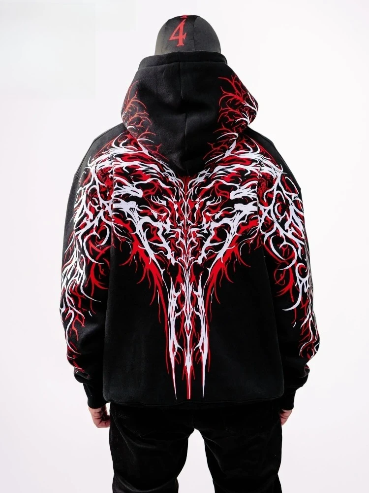Mens Hoodie Hot Stamping Process Dark Reflective Embroidery Streetwear Harajuku… - Image 2