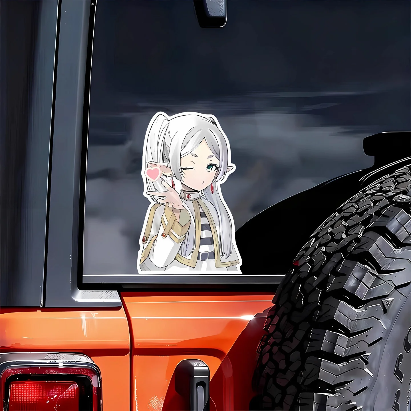 Kawaii Frieren Girl Kreativer Anime-Motorrad-Aufkleber, geeignet für Auto-Windschutzscheibe, Karosserie, Tankdeckel, Laptop, Helm, wasserdichter PVC-Aufkleber