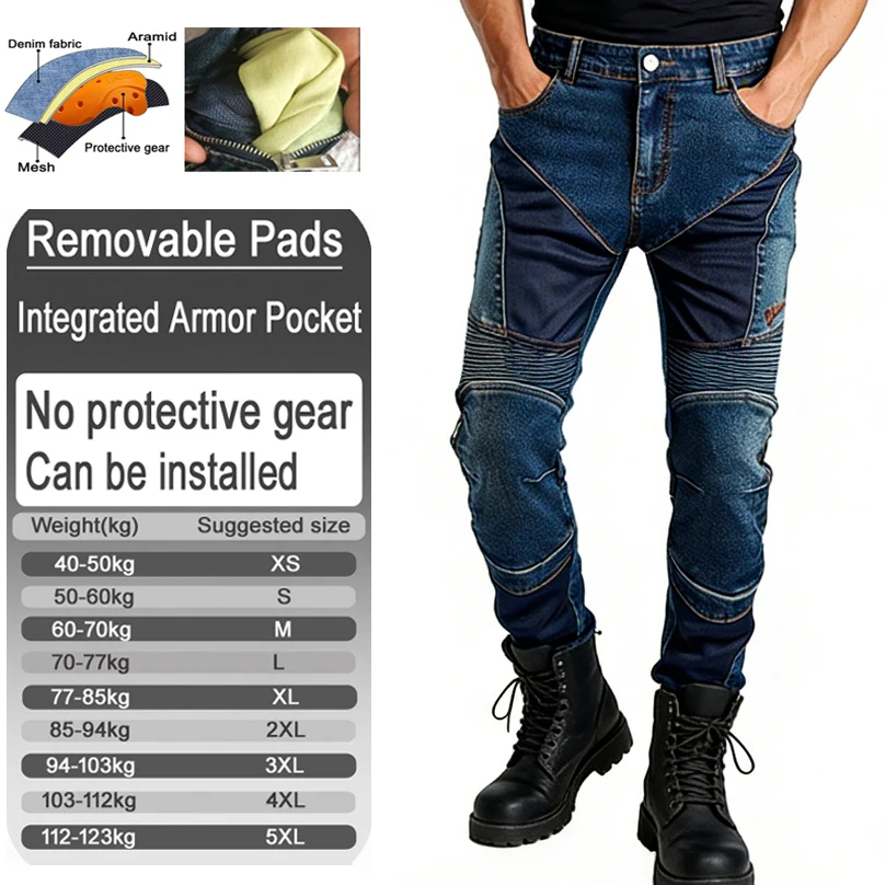 Summer Mesh Mens Kevlar Motorcycle Jeans Soft Breathable off Road Motorbike Riding Pants with Armor Pockets Armor Not Included