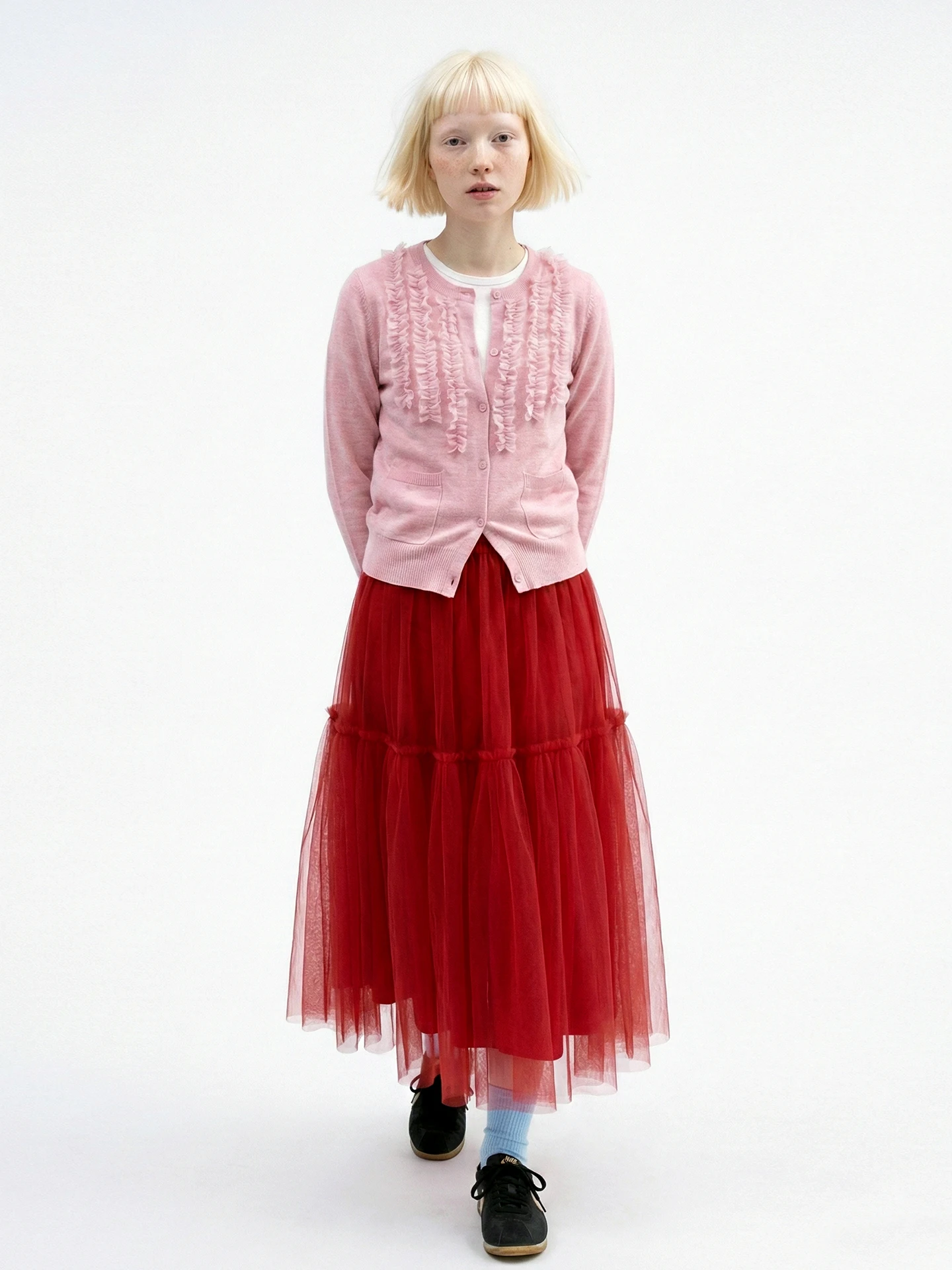 

Soft Pink Knitted Long Sve Sweater with Fce Trim Casual Sle Women's Spring Faion Casual Wear Made in China
