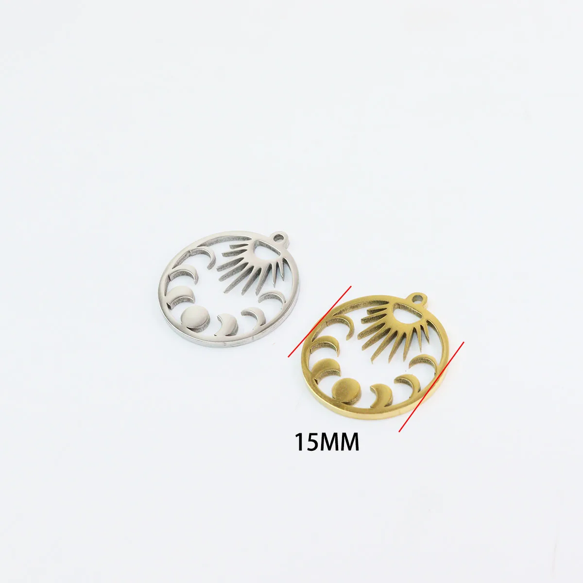 10pcs 15mm Stainless Steel Shiny Mirror Polished Moon Jewelry  Charms Pendant DIY Handcraft Waterproof Antiallergic Vacuum Plate