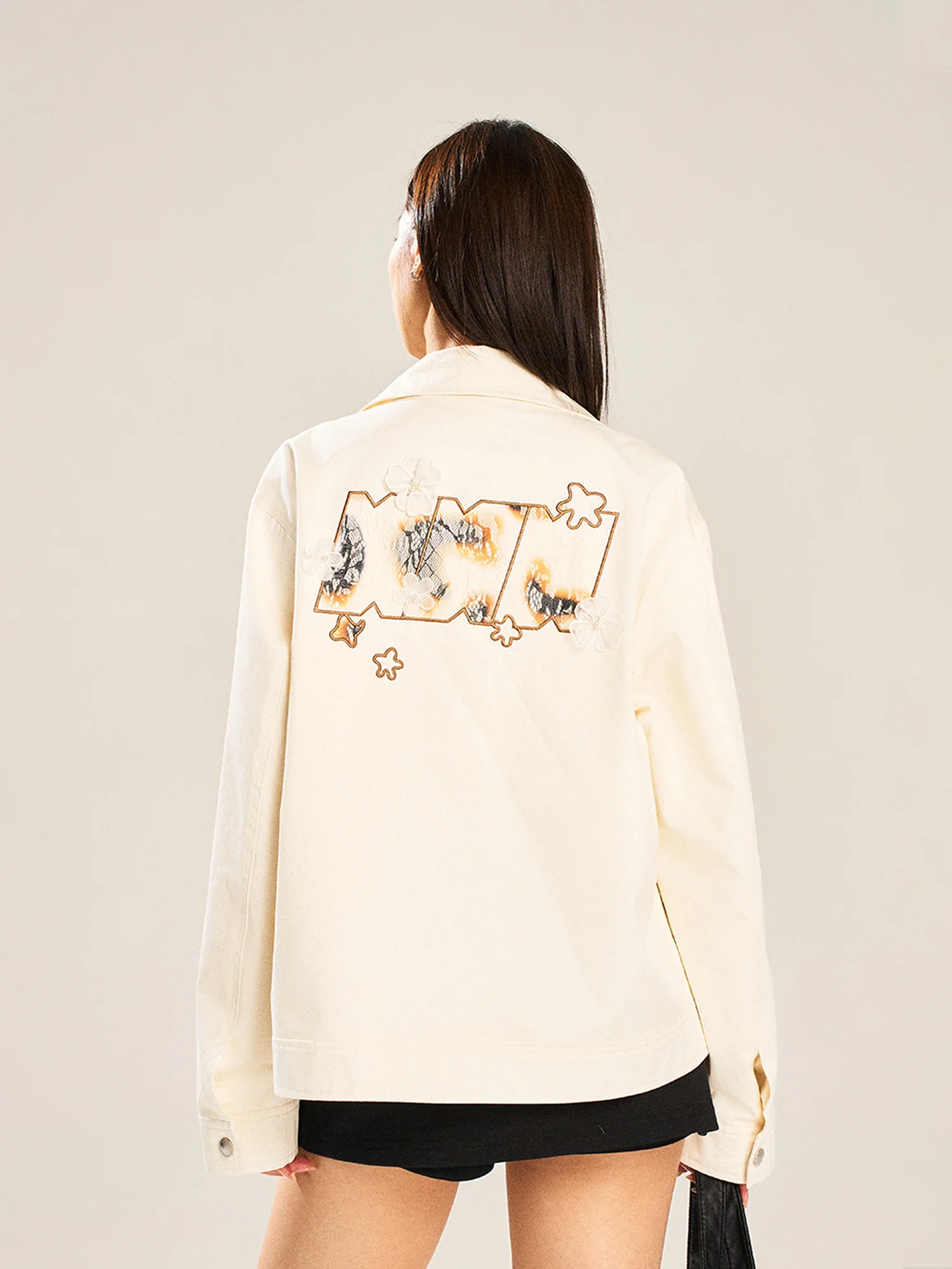 Odzież robocza dla par Jaet z koronkowymi wstawkami i kołnierzykiem, amerykański styl, młodzieżowa, bawełniana, długi rękaw, zapinana na zamek, bez kaptura.