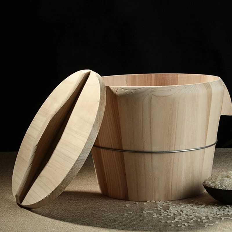 

AB11-Kitchen Tool Portable Natural Wooden Steaming Rice Bucket With Lid Steamed Rice Barrel Canteen Restaurant Steamer