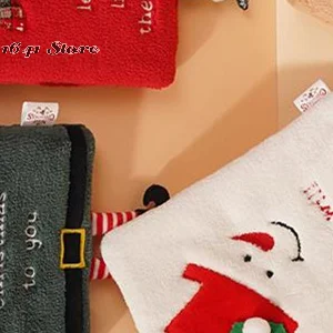 

1pc Christmas Hand Towel Hanging Type Thickened Coral Fleece Towel Kitchen Absorbent Quick Drying Rag Cartoon Hand Towel