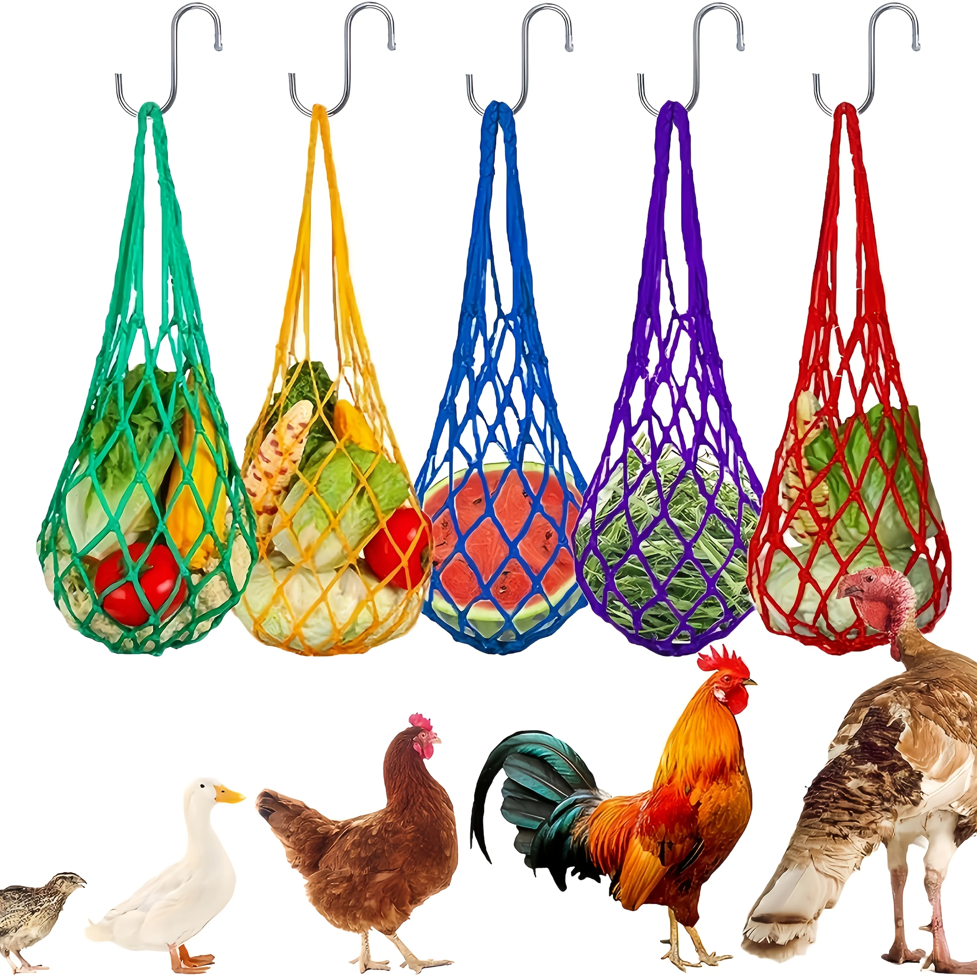 Comedero práctico para pollos, bolsa de red colgante para alimentación de aves de corral, alimentador de malla, bolsa alimentadora automática para pollos y patos, 2 uds.