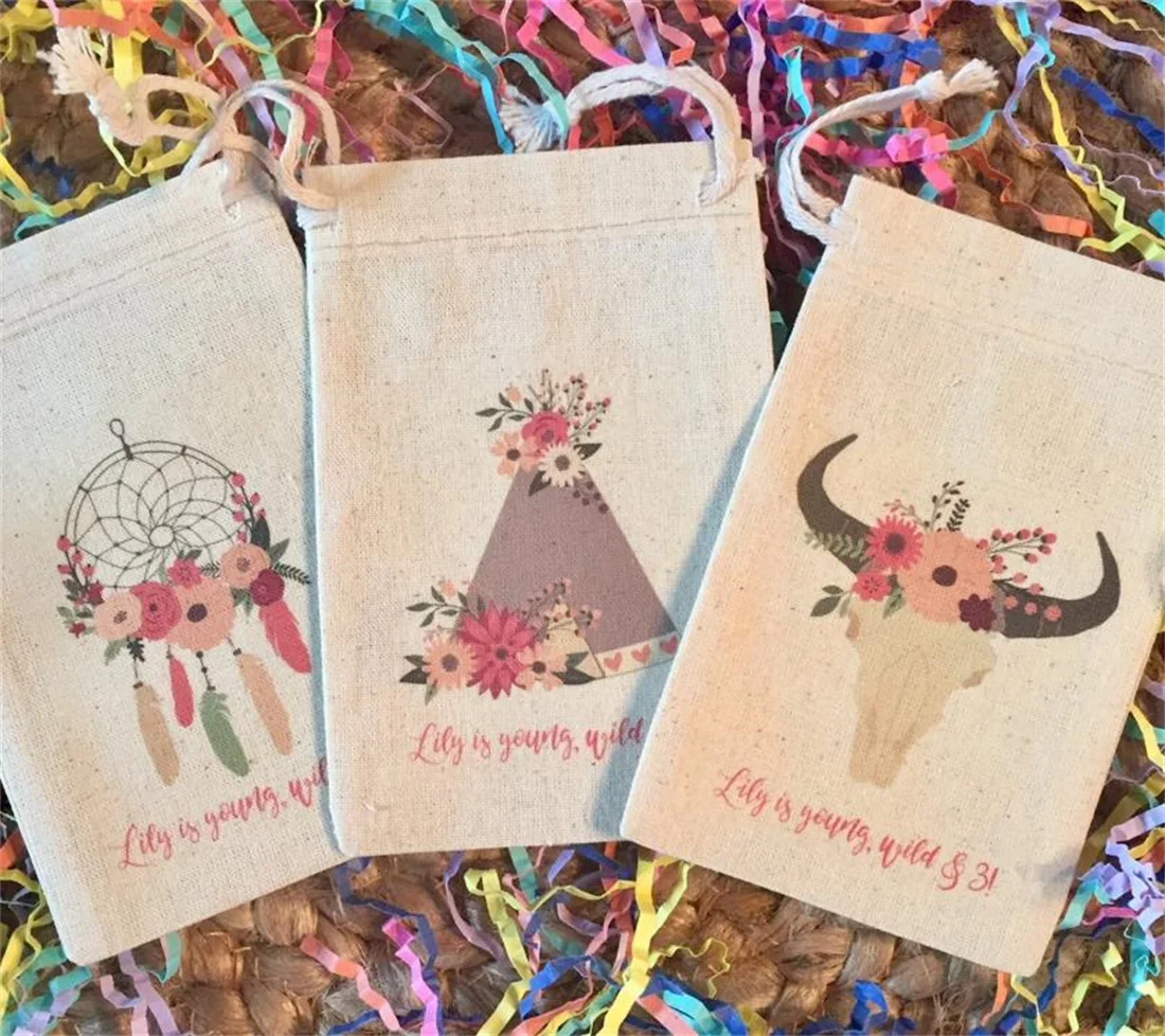 20pcs Tribal Boho Theme Party Favor Bags for Wild ONE, TWO Wild, Young Wild & THREE Girl Birthday