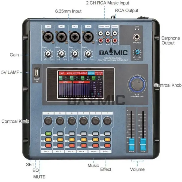 6-Kanal-DJ-Digital-Audio-Mischpult mit Display