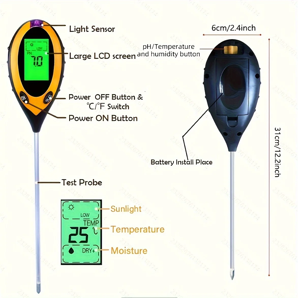 4 في 1 درجة الحموضة اختبار التربة للرطوبة درجة الحموضة ضوء الحرارة المهنية مجموعات اختبار التربة للبستانيين المزارعين الحديقة المنزلية #3