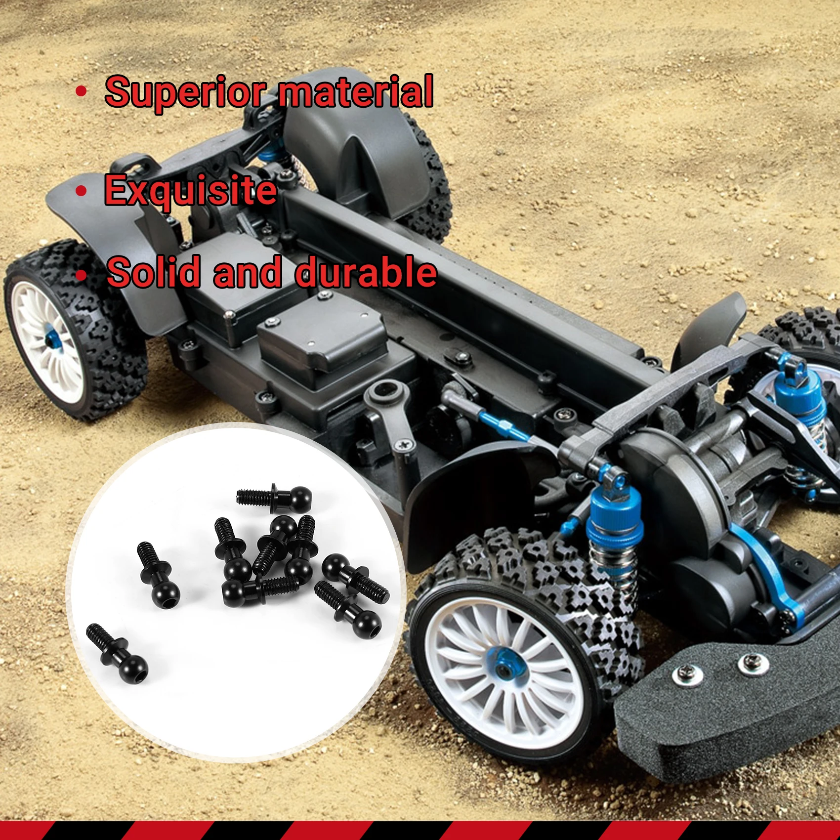 A44T10Pcs M3 مسامير رأس كروية معدنية سداسية لـ Tamiya TT01 TT02 Sakura D5 1/10 RC Drift قطع غيار السيارات العالمية، أسود