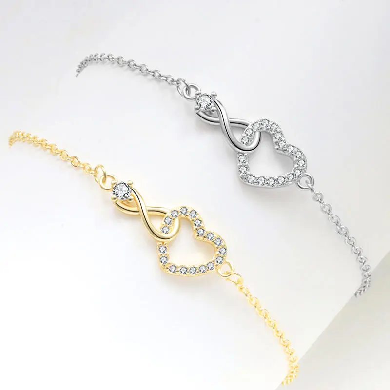 925 Sterling Silver Crystal Infinite Love Charm Bracelet for Women, Wedding Party Jewelry, Elegant Fashion Gift