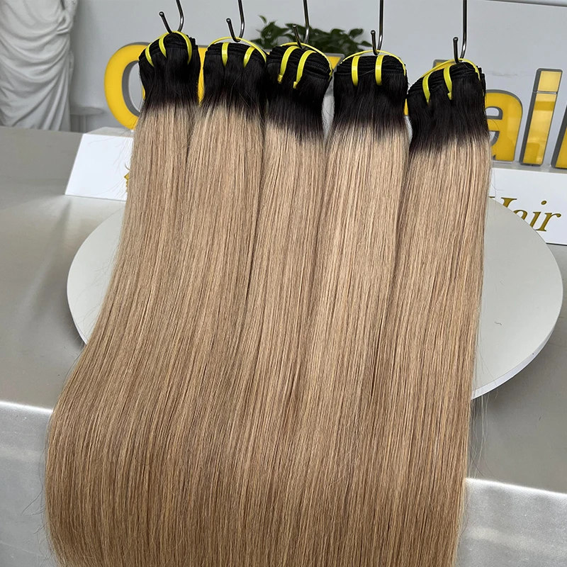 10A 1B27 Bone Straight Human Hair Bundles Ombre Blonde Brazilian 100g/PC Double Weft Hair straight Raw Bundles Human Hair 100%