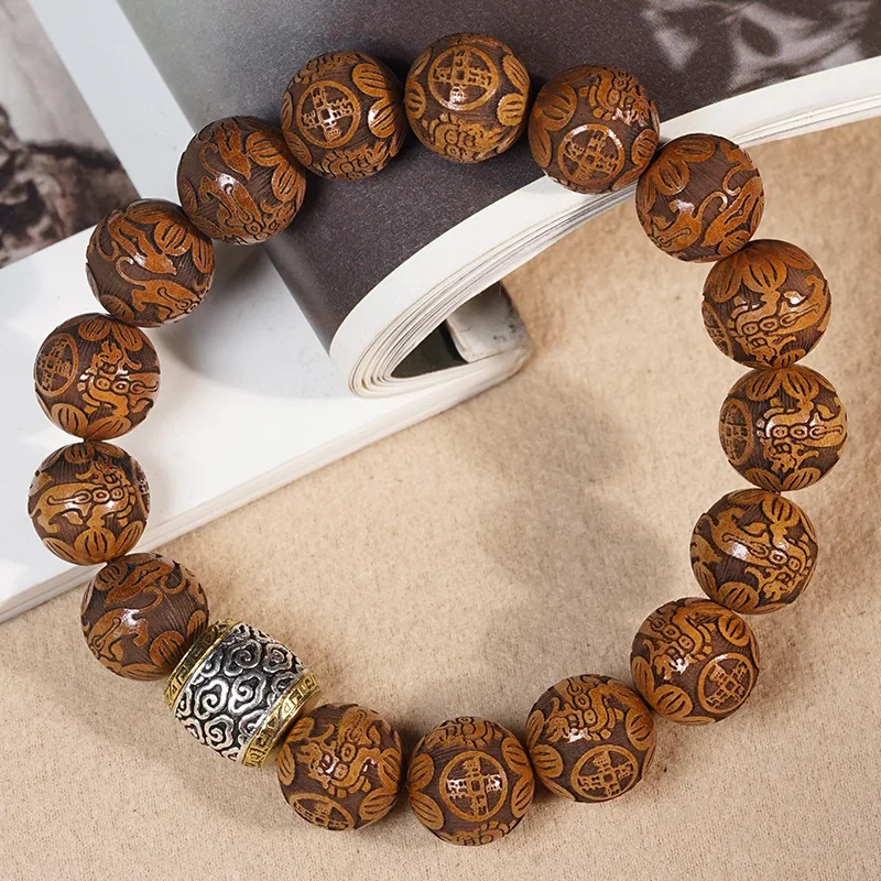 African yellow rosewood carving for attracting wealth and treasures, 12mm DIY single-loop Buddhist bead , hand bracelet,