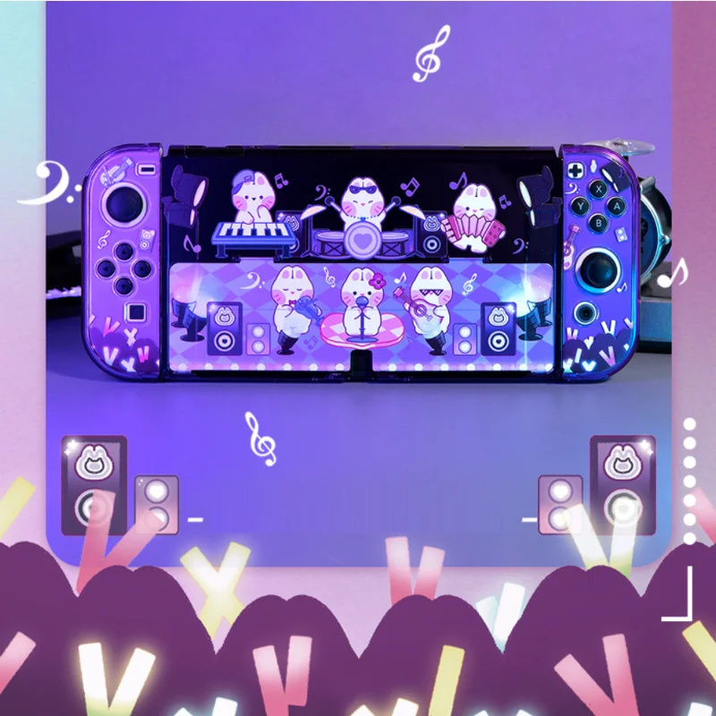 Cool TV Dock Charger Stand Hard Case Crystal Shell para Nintendo Switch Oled NS Joy-con Controller TPU Soft Cover Protector Skin