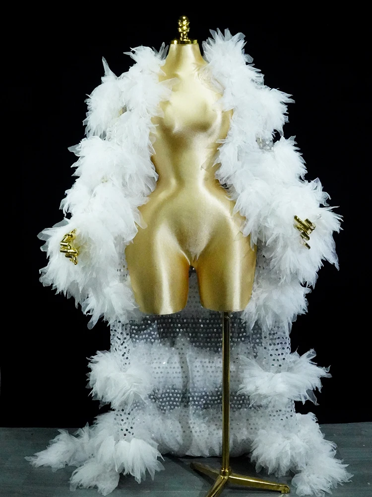 Sparkly Sequin Tassels Jacket Long Sleeve Silver Extra Large Coat Men Singer Show Costume Evening Dance Stage Celebrate Outfit
