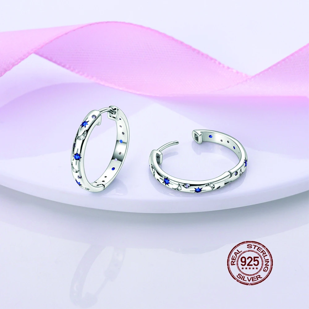 New Hoop 925 Silver Zircon Sparkling Starlight  Earrings Jewelry Gift For Women Girl Party Engagement