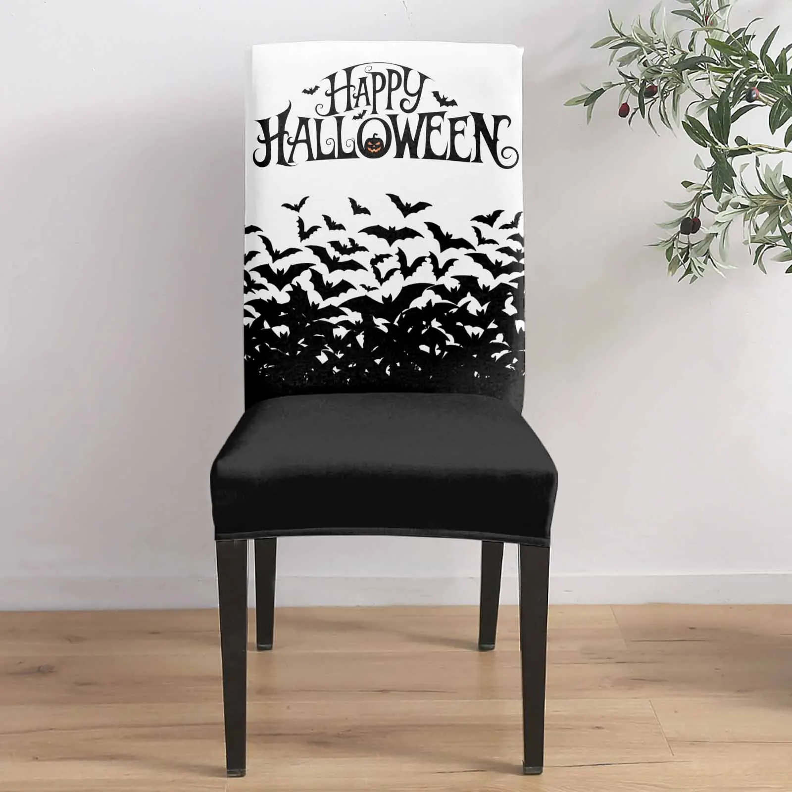

Classic Black Halloween Bat 4/6/8PCS Spandex Elastic Chair Case For Wedding Hotel Banquet Dining Room