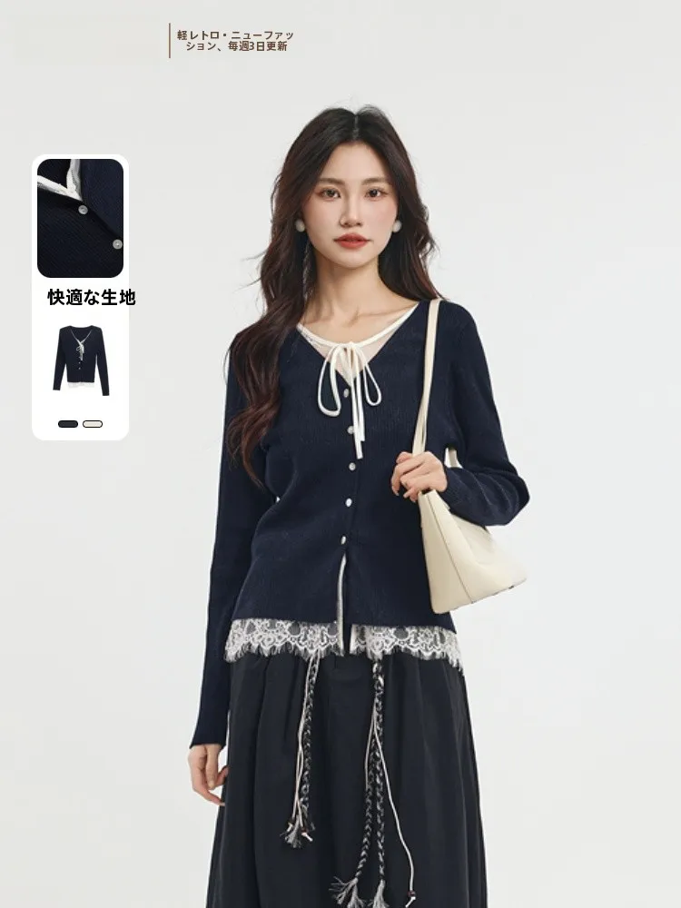 

Faionable Versatile V-Ne Knitwear Spring 2026 Ele Sle Polyester Acrylic Nylon Blend Long Sve Casual Wear