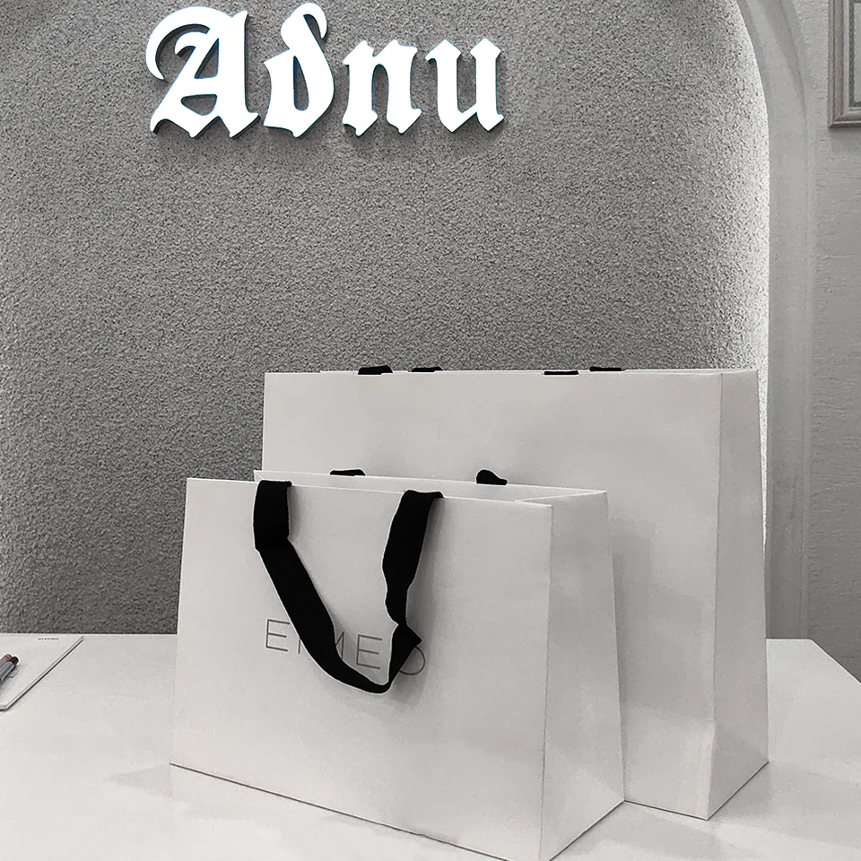 Upscale White Paper Bag with Black Border, Shopping Bags, Portable Tote Bag, Home Wedding Party Gift Packaging, S, M, L, XL