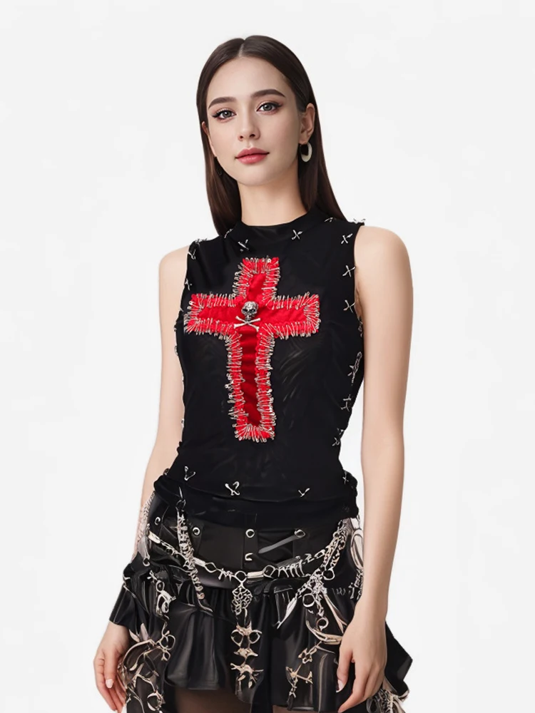 y2k crop top y2k fashion bustier top gothic tank tops Cross Tops e girl clothes vintage tops gothic clothes y2k shirt