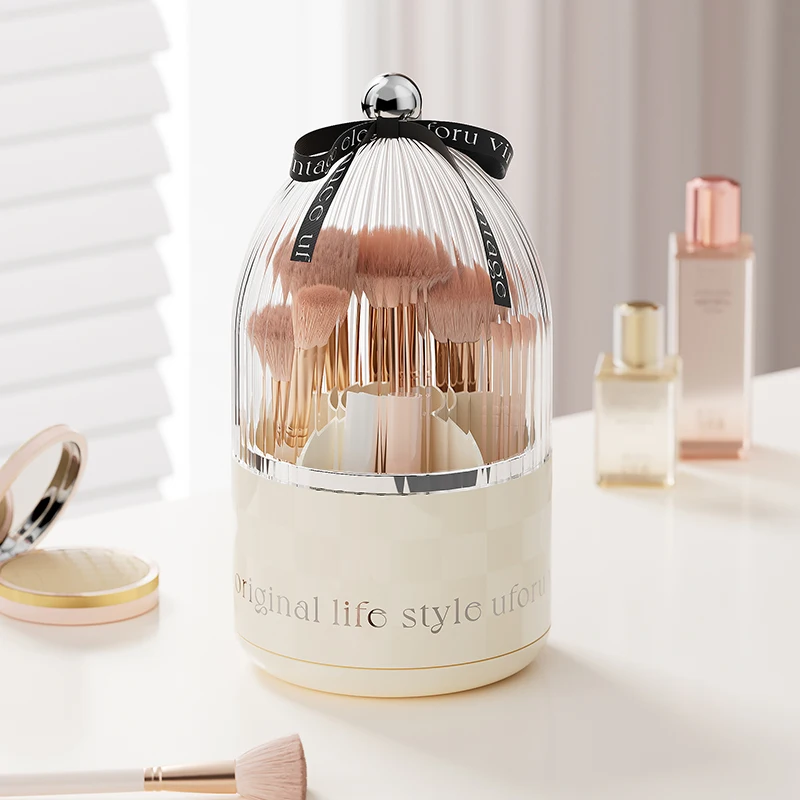 Cosmetic storage box Advanced sense dresser rotating pen holder with lid dustproof makeup brush transparent storage box