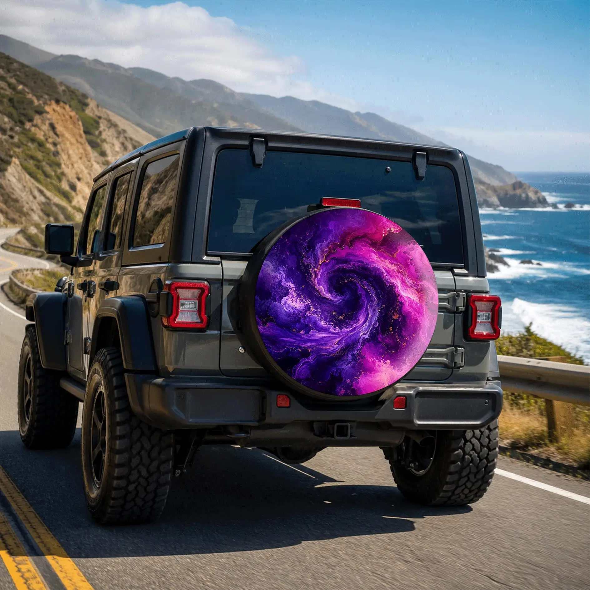 1pc, Dreamy Nebula Vortex Printed Car Tire Cover, Fashionable Universal Hub Protector, Providing Intimate Protection For Your Sp